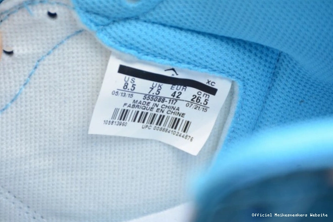 Official Maikesneakers Jordan 555088-117 OG Air 1 'UNC' Retro High 0714